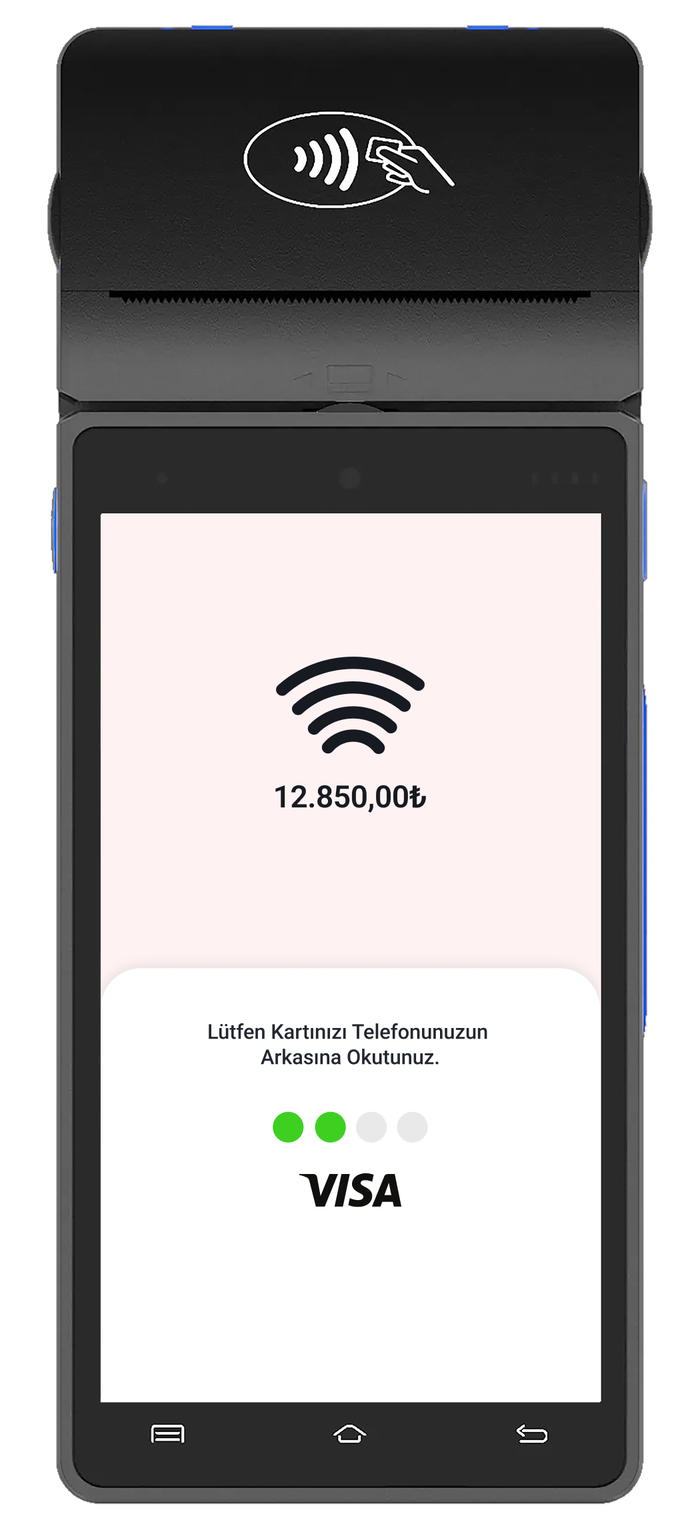 VetPOS Android POS cihazında kart okutma ekranı
